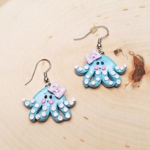 Adorable Handmade Blue Octopus Clay Earrings